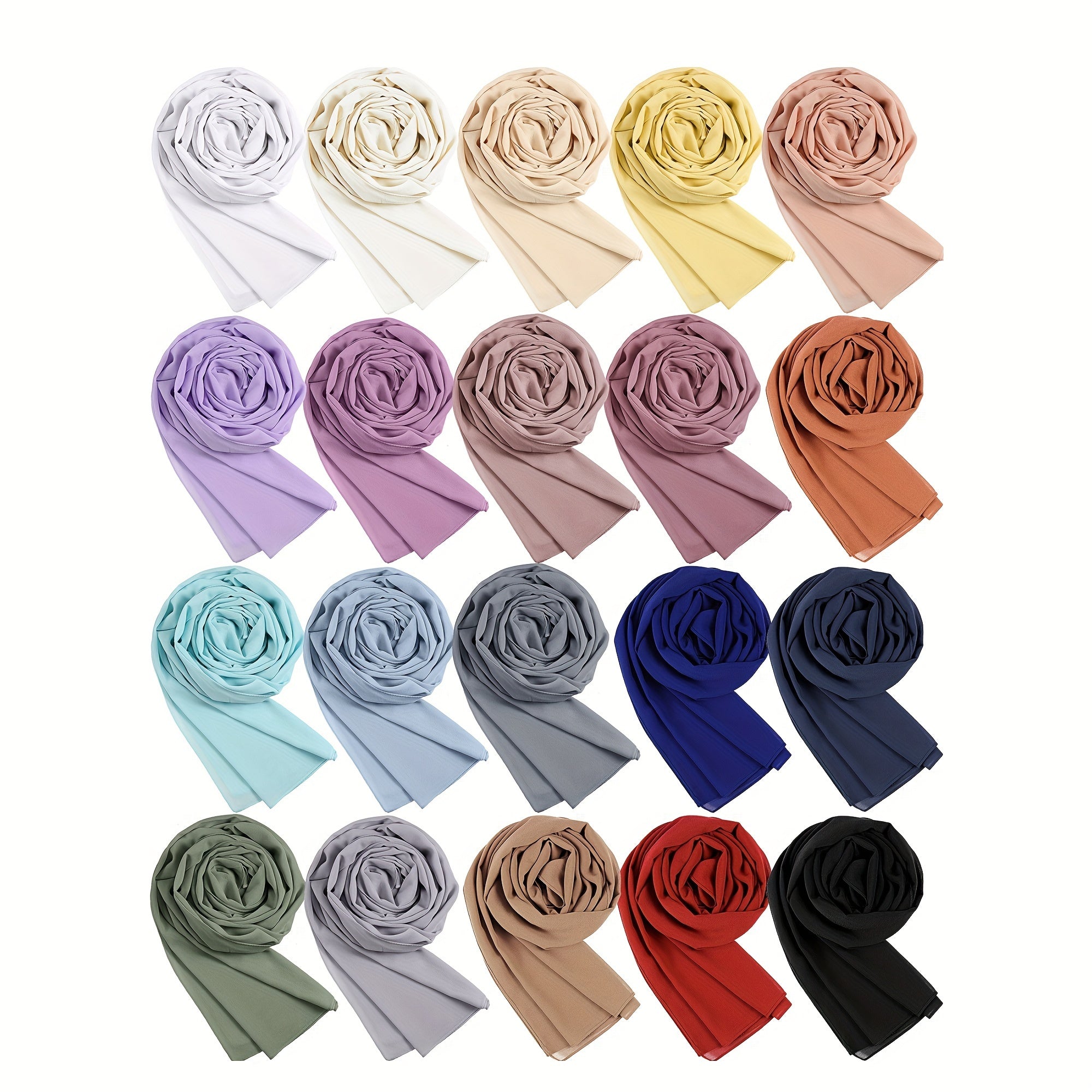 20 Pack Chiffon Hijab Headscarves for Women Soft Hijab Long Scarf Wrap for Muslim Women Lightweight, 20 Colors