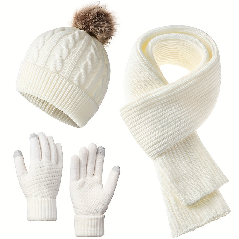 Hat, Scarf, and Gloves 3pcs Set