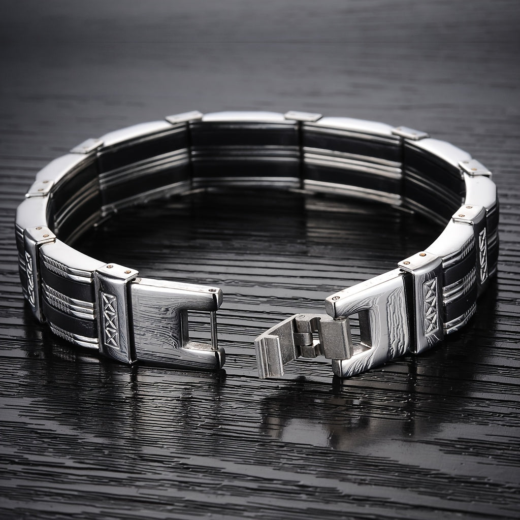 Exquisite Fashion Black and White Striped Men's Stainless Steel Bracelet