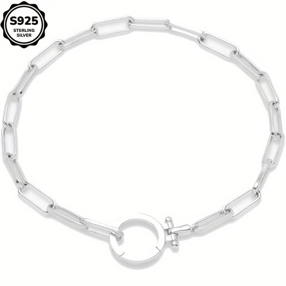 925 Sterling Silver Women's Parker Link Bracelet, Paper Clip Chain, Iconic Buckle, Elegant and Luxurious. Perfect for Daily Gifts for Wives, Family, and Friends - Parties