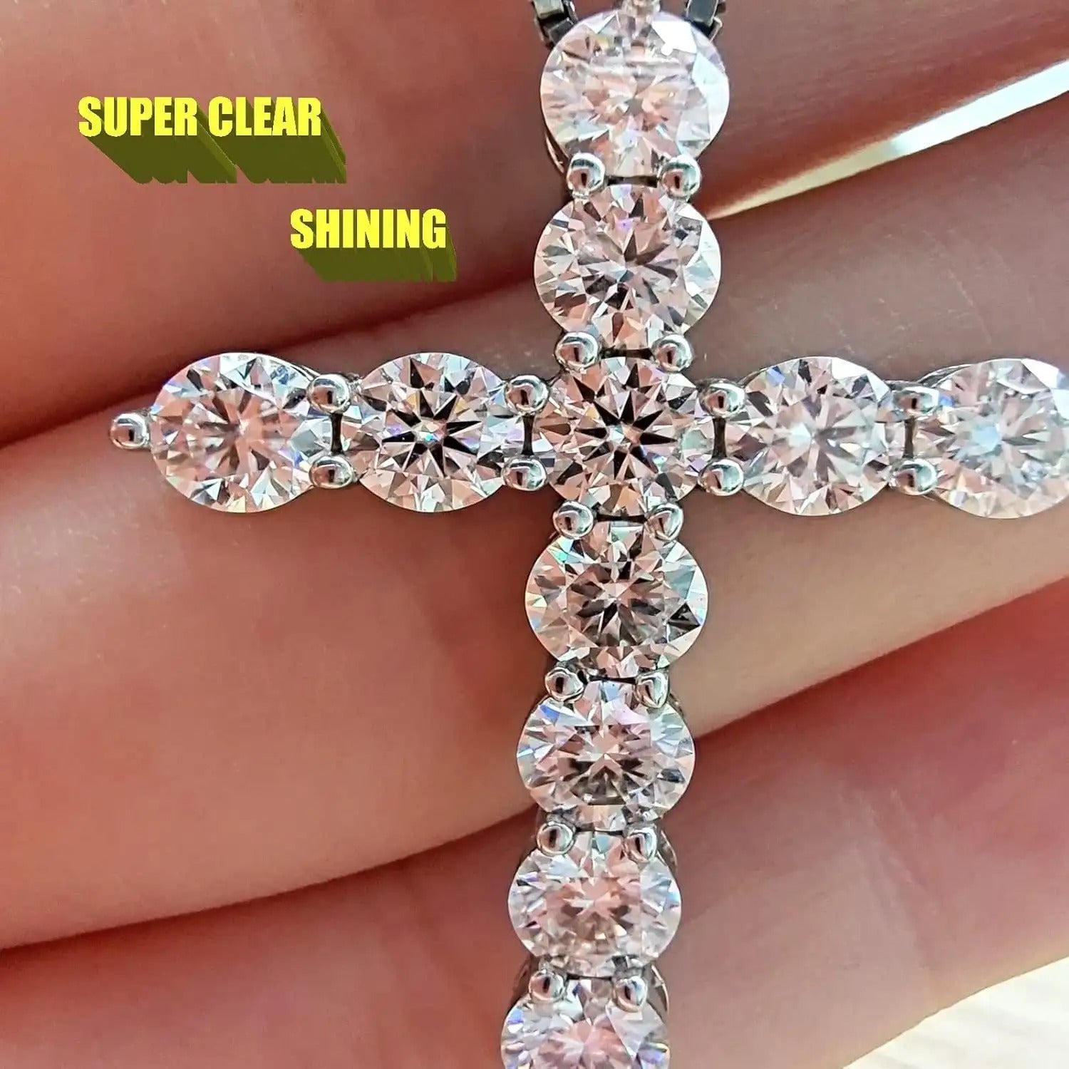 11ct Moissanite 925 Silver Cross Necklace, Total Weight Of The Product (3.66g)