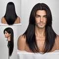 Men' Natural Looking Black Wig Suitable for Daily Use & Themed Parties - Heat Resistant Synthetic Hair Wig with Layered Straight Hair, No Glue Application for Wigs for Halloween, for Party, for Events, 28 Inch Elegant Wig