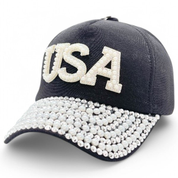 "USA" Bling Bling Bead BASEBALL CAP Adjustable, UV protection Design for American, Perfect for Outdoor Activities, Casual