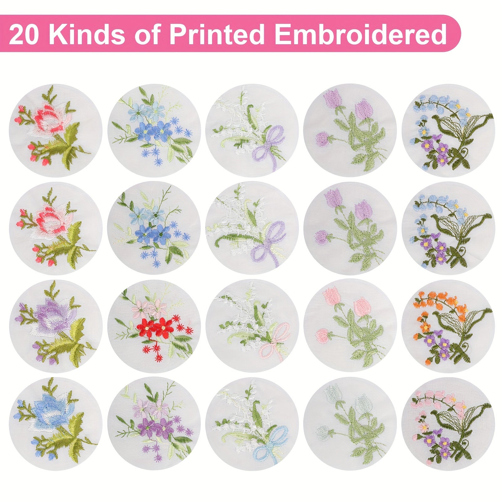 Set of 20 Floral-Embroidered Handkerchiefs for Ladies, Measuring 11 Inches, Made of Soft, Featuring Elegant White Lace Edges, Perfect As a Gift