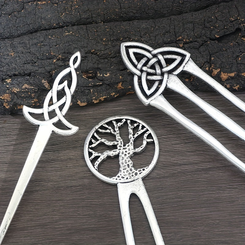 3pcs Vintage Viking Hairpins Tree of Life Hairpin Celtic Knot Crescent Hair Butterfly Heart Hairpin Amulet Spiritual Hair Additions for Women