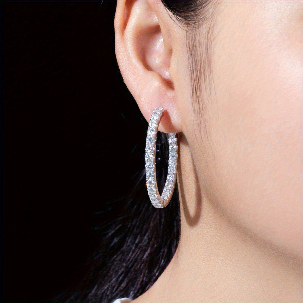 [Elegant Moissanite Earrings] Elegant Moissanite Hoop Earrings| 925 Silver, 2.2g Silver Weight, Anniversary Gift, Holiday Present, Total Weight Of The Product (6.48g)