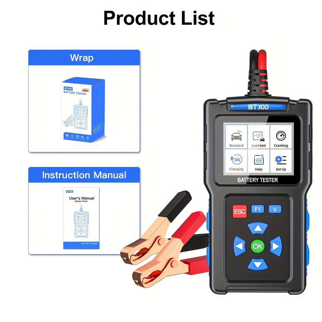 Battery Load Tester 12V Automotive, 20-2000 CCA Automotive Battery Tester And Alternator Tester for 24V Vehicles, BT300