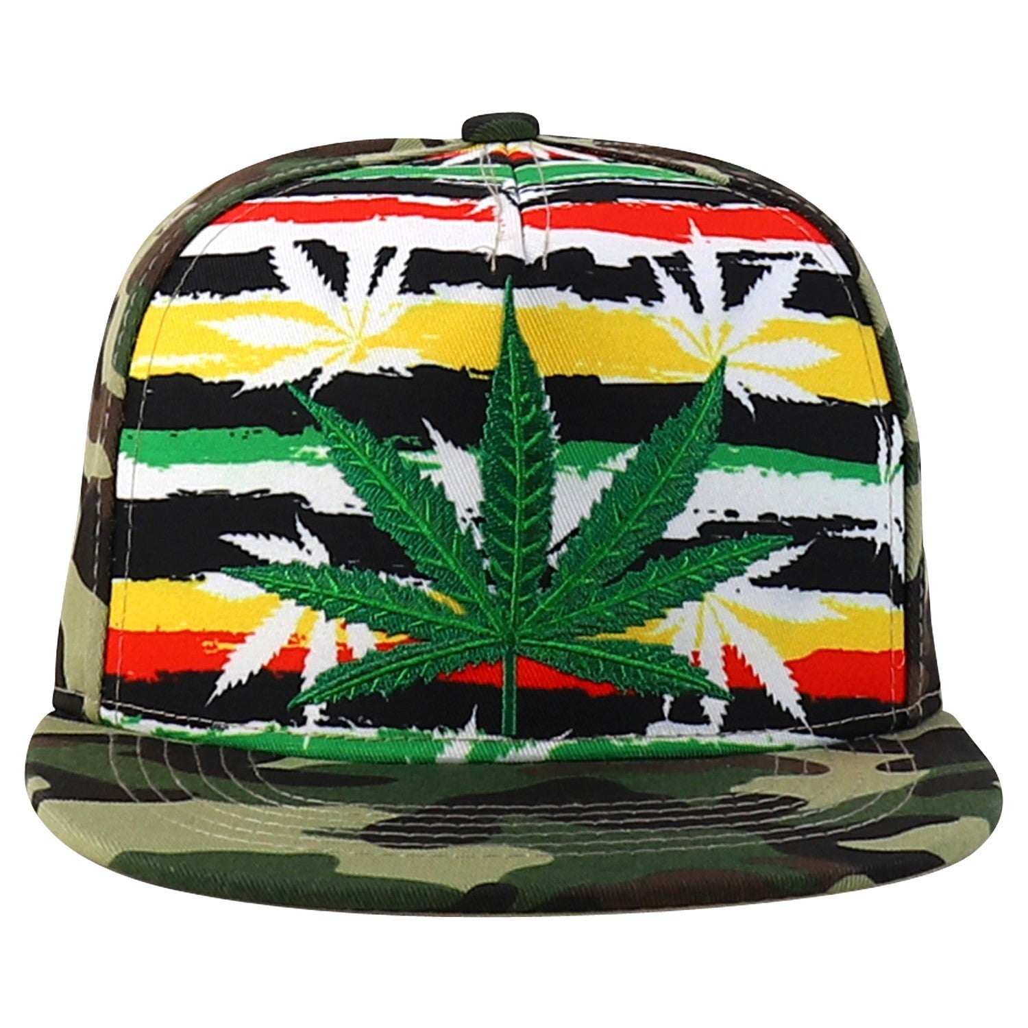 Rasta MJ Leaf 3D Embroidered Flat Bill Snapback Cap
