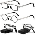 2pcs Portable Folding Blu-ray Shielded Eyewear, Round and Rectangle, Comfortable High Definition Stainless Steel Frame, Lightweight Pocket Eyewear Strap Case, Portable Eyewear | Fashion Frame Design | Stainless Steel Eyewear, Eyewear Case, Travel