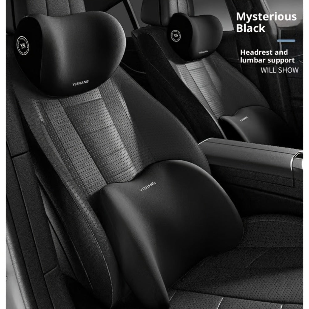 Car Headrest And Lumbar Support Set Comfortable Upgrade for Autumn And Winter Ergonomic Fit Design High-Density Sponge Filling Comfortable for Long-Distance Driving Includes 1 Headrest And 1 Lumbar Support