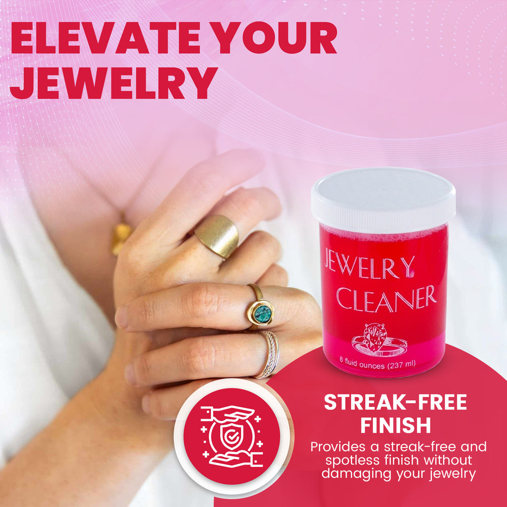 JSP Jewelry Cleaner 8 fl oz – Gold, Silver & Platinum Dip with Brush & Cloth – Fast Acting