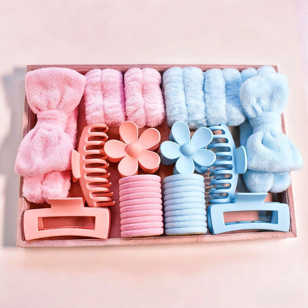 32pcs Set Soft Hair Bands & Clips Kit with Cute Bows, Large Clip Charms - High Elasticity Hair Ties for Braids, Ponytails, Buns - Multi-Color (for,, Parties,, Everyday)