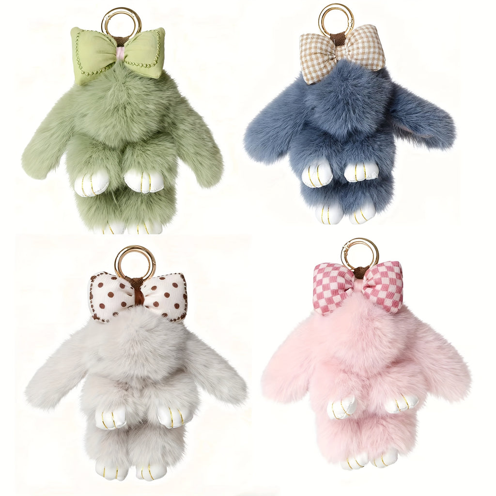 4pcs Christmas Gift Bunny Keychain - Soft Fluffy Pastel Keyrings, Cute Rabbit Plush Pendant Bag Charm for Women, Valentine's Gift,, Everyday Carry - Bunny Accessories, Mother Gift Item, Whimsical Accessory, Soft Texture, Present, Cartoon Accessory