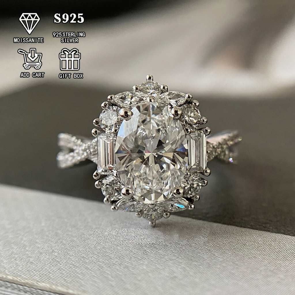 Elegant 2 Carat Oval Engagement Ring - Hypoallergenic S925 Sterling Silvery, Bohemian Style with Cross Goose Egg Design, Perfect for Weddings and Anniversaries, Perfect Gift for Her, 3.5g, Hypoallergenic, Women's, Bohemian, Elegant Style