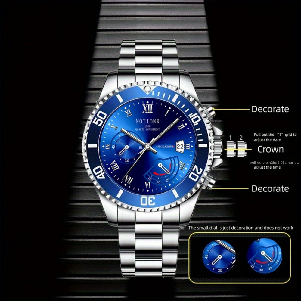 [Ideal for Valentine's Day] NOTIONR Fashion Classic Men's Watch Stainless Steel Strap, Date Display, Business Watch | Sleek Watch Design | Business Watch | Ideal for Valentine's Day