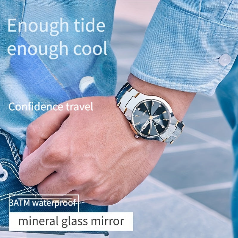Men's luminous double date watch elegant business niche high-end simple trend quartz watch men