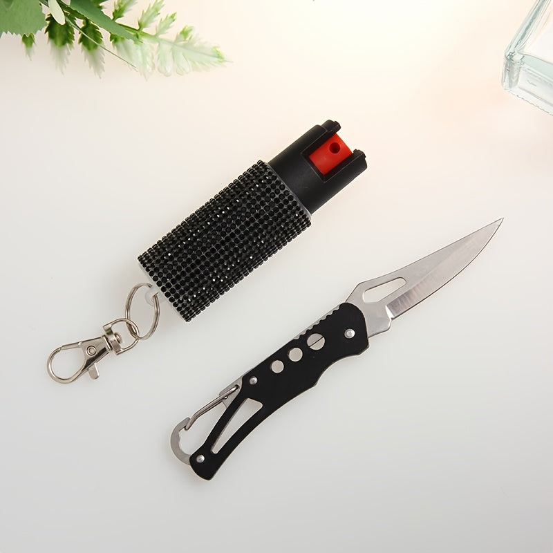 Unisex Safety Keychain Set Including Spray And Mini Pocket Knife, Ideal As Holiday Gifts And Easy for Daily Carry