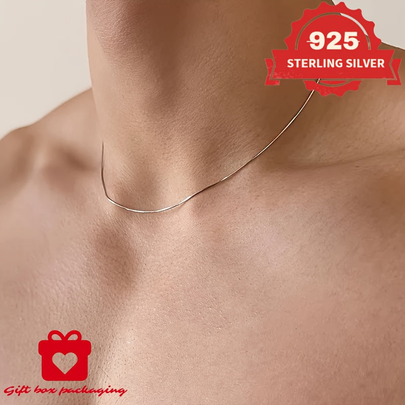 1mm Handmade Necklace, 925 Sterling Silvery Fashion Round Snake Chain Necklace, Unisex, Available In Sizes, Mother's Day, Daily Gift for Him/Her/Girlfriend, Comes In A Beautiful Gift Box, TotalWeight Of The Product(Silvery Gram Weight 6.24g)