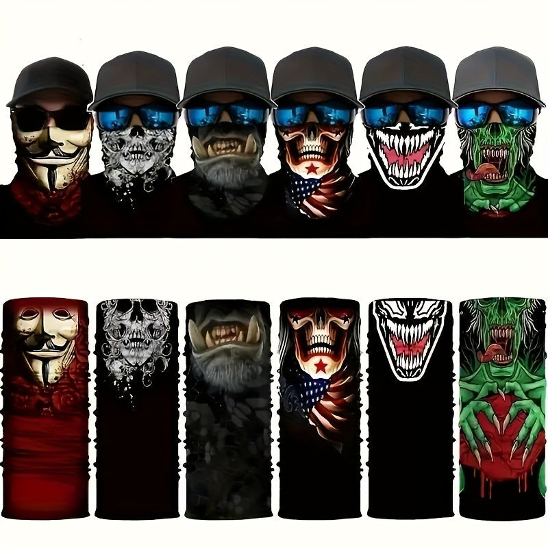 6-Pack Skull Design Balaclava Bandanas - Windproof, UV Protection, Elastic Neck Guard - Versatile Headwear for Cycling, Skiing, Winter Sports - Durable PC Material, Hand Washable - Outdoor Adventure Head Covers