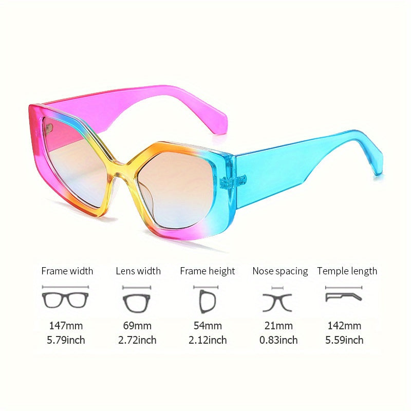 Women's Trendy Polygonal Fashion Glasses, -Color UV400pcs Lenses with Lightweight Frame, Versatile Fashion for Beach/Vacation/Travel, Includes Protection Case, Stylish Unisex Accessory