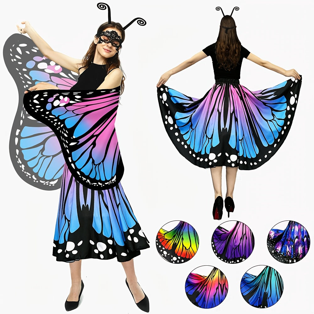 Women's 4pcs Butterfly Costume Set with Cape, Skirt, Antenna Headband - Lightweight Halloween Outfit for Christmas Parties, Carnival Parades, Cosplay Events & Masquerade Balls - Perfect Gift for Her