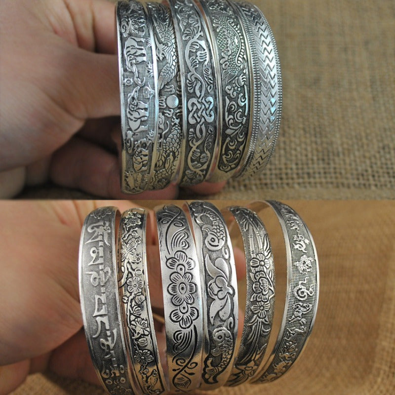 Random 5pcs Retro Ethnic Style Hollow Engraving Opening Adjustable Bracelet Set, Bracelet for Women, Christmas Halloween Vacation Gift Friendship Bracelet