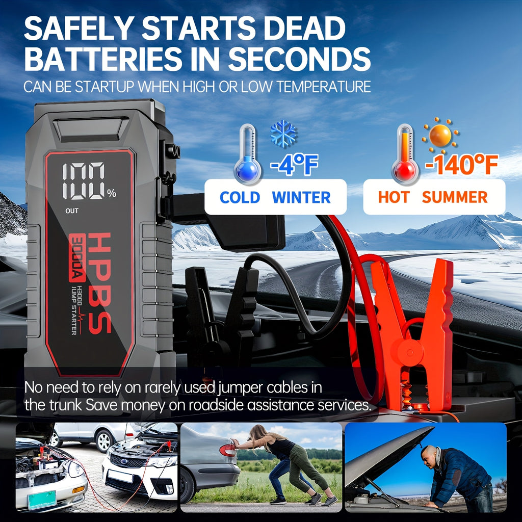 Jump Starter Battery Pack with Power Bank, 12V Battery Booster Charger for 2.64gal Gas And 2.11gal Diesel Engines-Motorcycle, Car, SUV, PICK-UP, Truck, Quick Start Dead Battery, Multi-Functional Flashlight for Outdoor Adventures