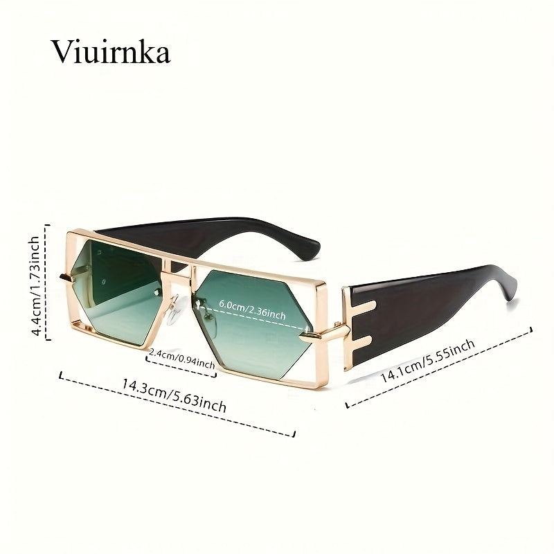 Unisex Oversized Hollow Square Sunglasses, Protection & Metal Frame, Trendy Exaggerated PC Lens Sunglasses, Beach Vacation Travel Essential, Includes Protection Case, Summer Fashion Accessories, Lightweight Durable Eyewear