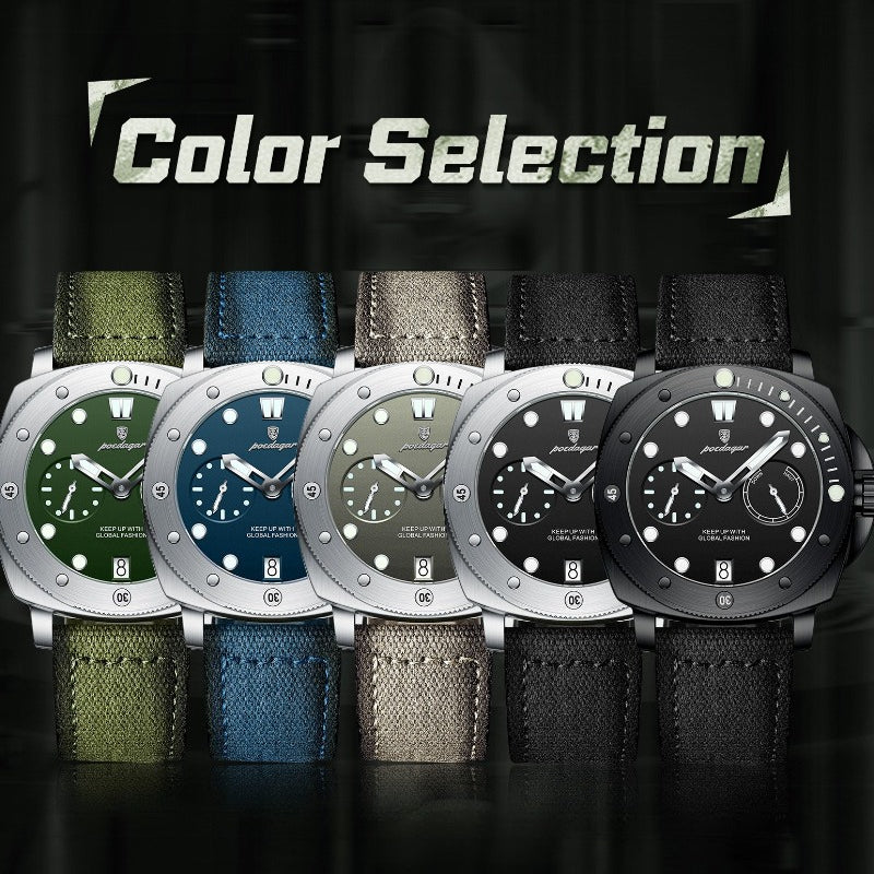POEDAGAR Men's Nylon Strap Watch - Waterproof Up to 3ATM, Quartz Movement, Dial with Hands, Multi-Functional Sports Watch for Casual & Formal Wear