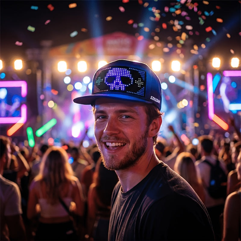 [Ideal Gift] New LED Light-Up Hat, Smart App Programmable Scrolling Message Cap, 16×32 Display Supports US Flag & Text Upload, Breathable Unisex Light-Up Accessory, Novelty Ideal Gift for Teens, Must-Have for Anniversaries, Holiday Parties & Events