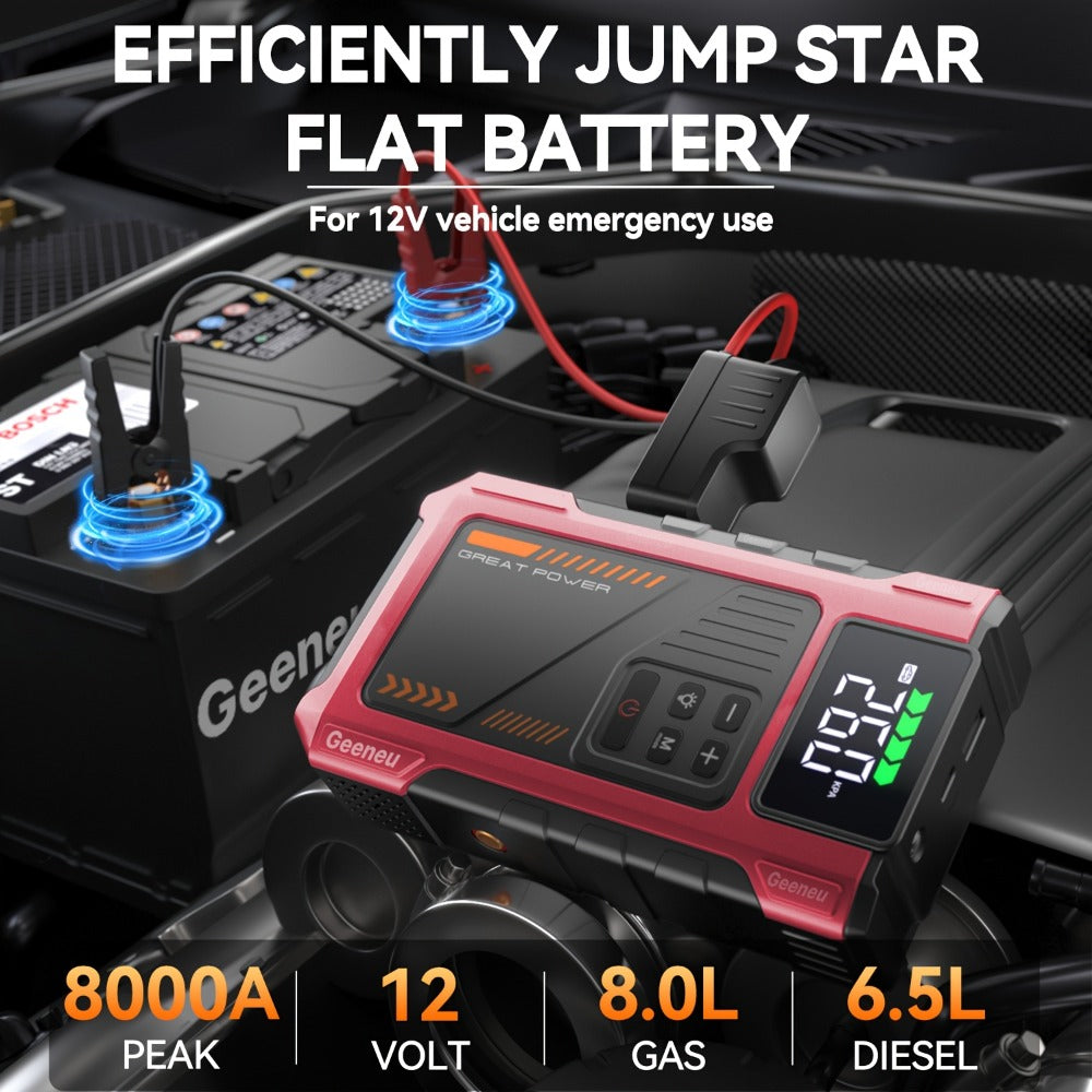 [Portable Jump Starter] Jump Starter With Air Compressor, 8000A Peak Battery Jumper Starter Portable, Jump Box For Car Battery, 12V Portable Jump Starter For 8.0L Gas And 6.5L Diesel Cars With USB Ports And LED Flashlight, Portable Car Jump Starter, Batte