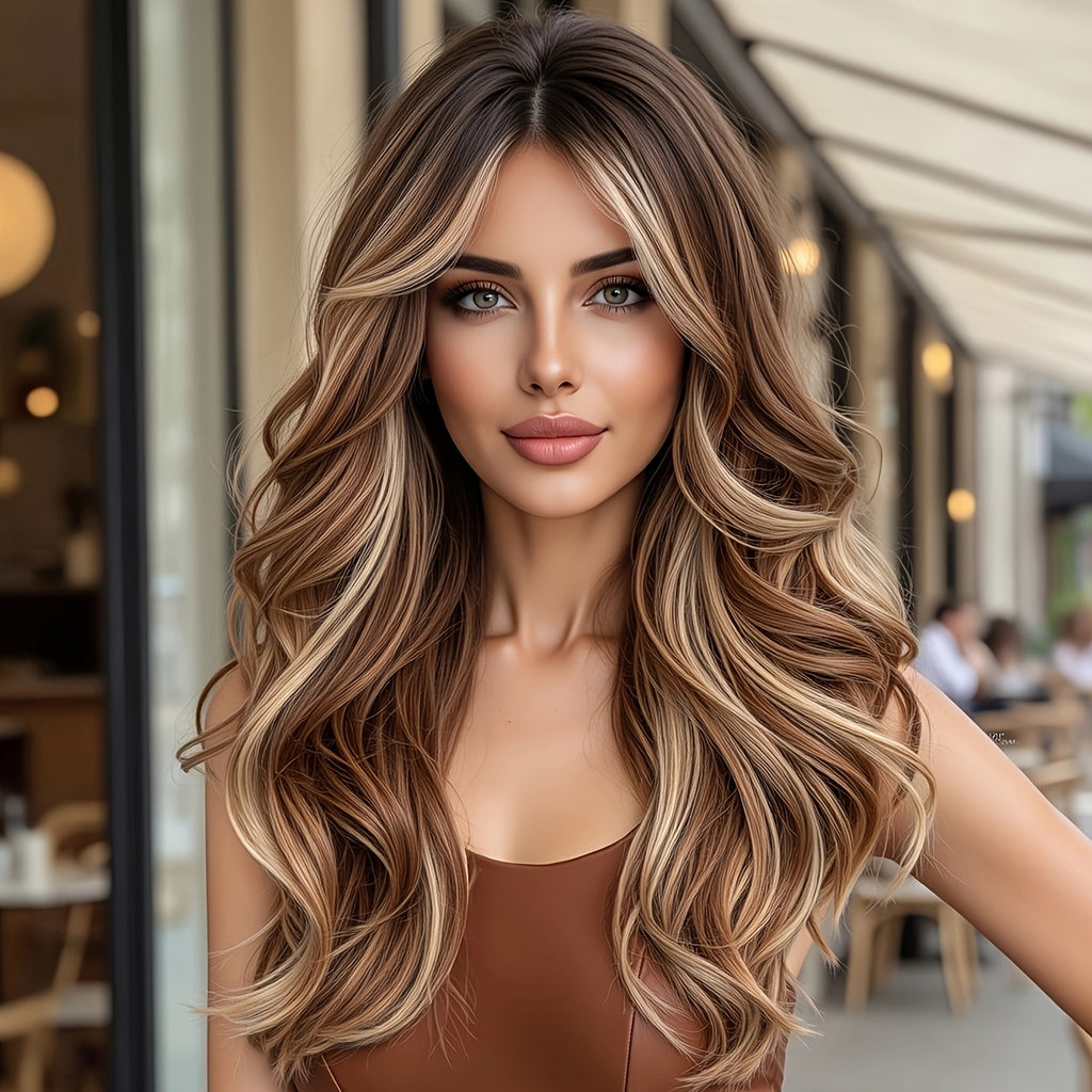 Brown Dyed Layered Long Curly Hair For Spring And Summer, New Women'S Wigs Butterfly Bangs Wedding Season Music Festival Women'S Gifts Valentine'S Day Fashion Daily Fashion Party