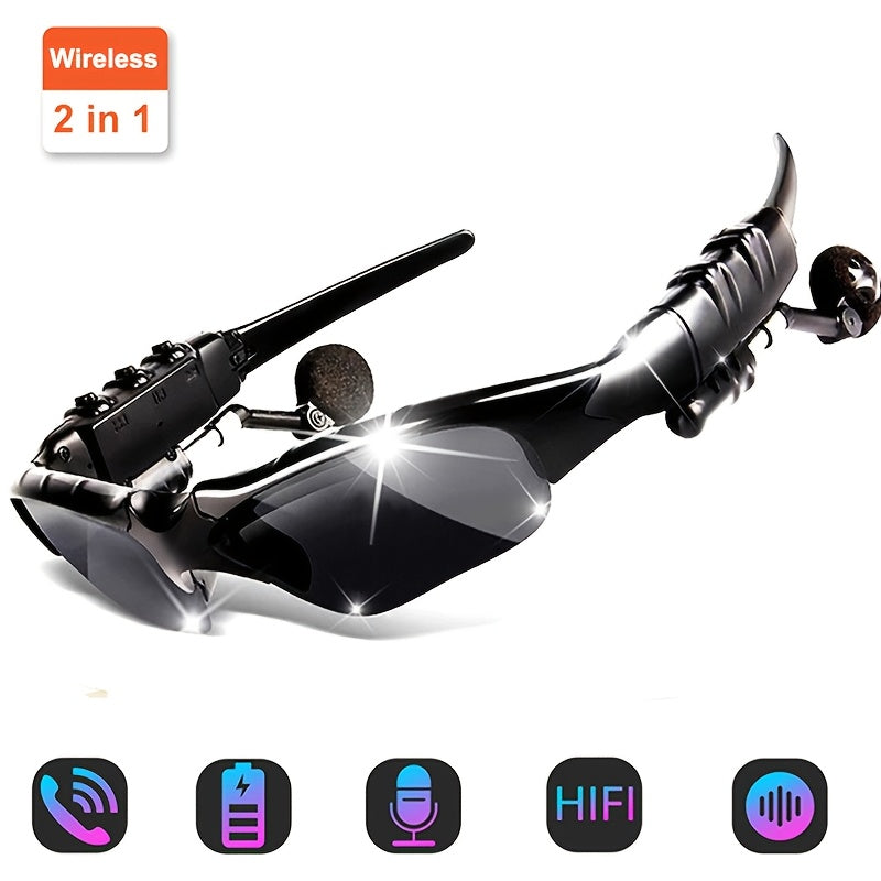 Smart driving glasses with wireless headphones - music, calls and navigation, stereo, hands-free microphone, noise-cancelling earplugs, suitable for and activities