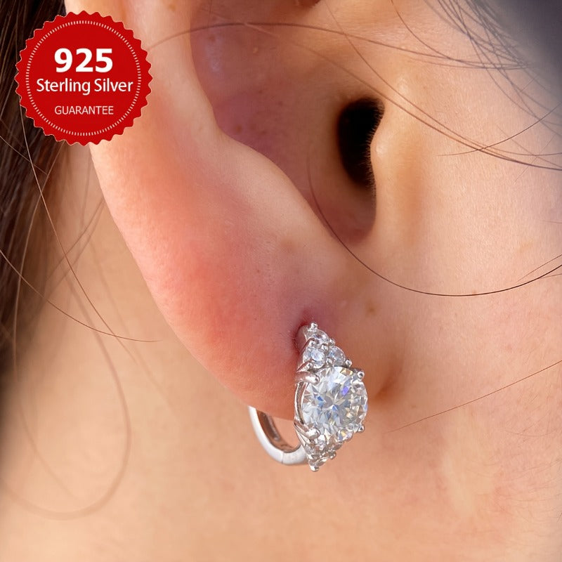 Shiny 1-carat Moissanite Earrings, 925 Sterling Silvery Hoop Earrings, Wedding Earrings, Valentine's Day Gifts, Luxury Jewelry for Women, the Best Gift for Your Beloved