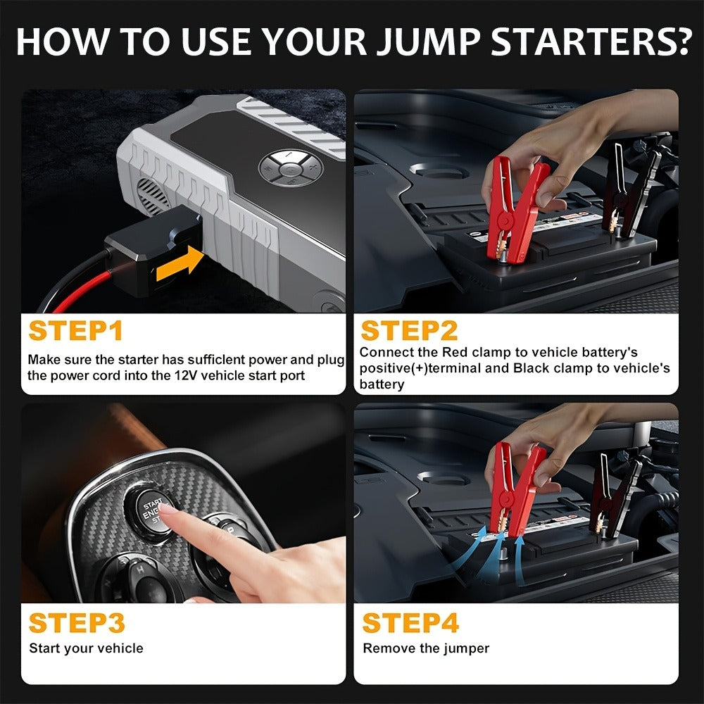 Portable Car Emergency Jump Starter, 12V Car Battery Charger, 160PSI Air Pump Emergency Starter and Single Starter, Multiple Styles, Automotive Accessory Tool, LED Light, Battery Charger, Winter Essential, Holiday Gift