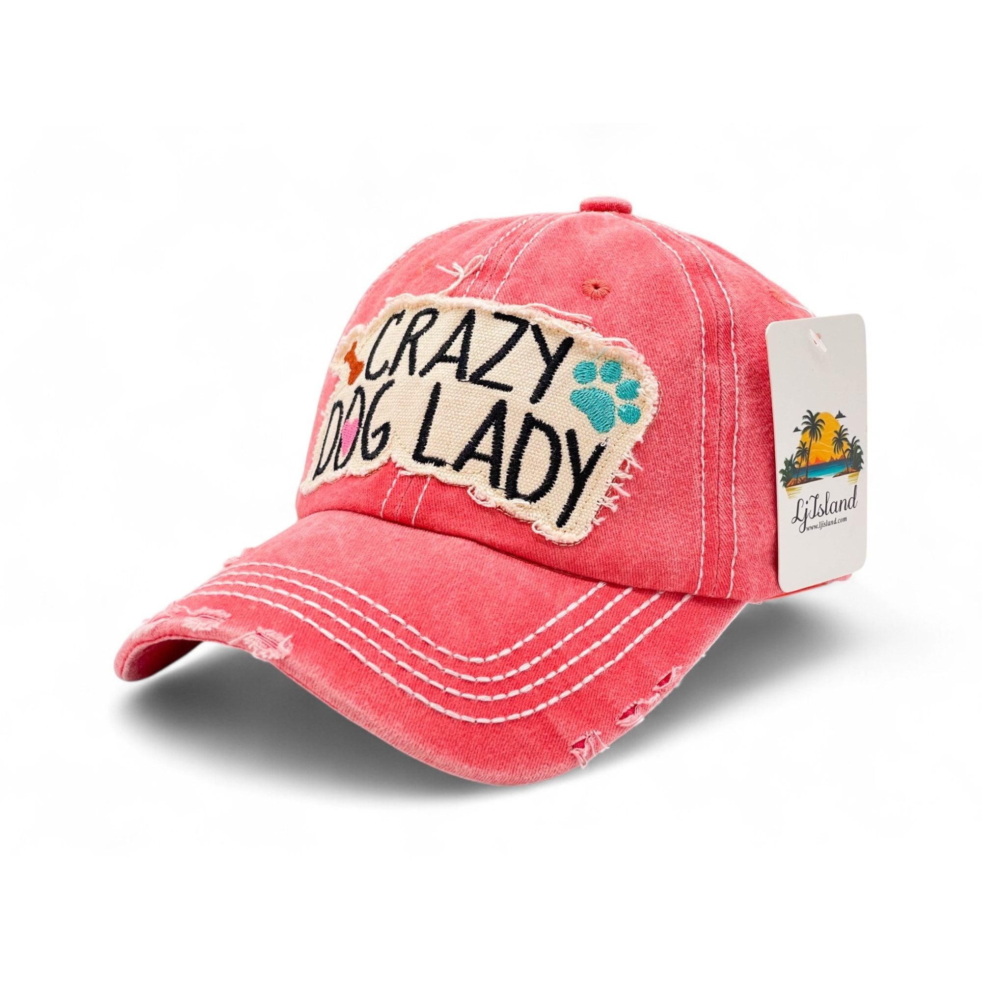 "Crazy Dog Lady" Vintage Distressed Embroidered Baseball Cap For American - 100% Cotton, Breathable, Casual, Adjustable, UV Protection