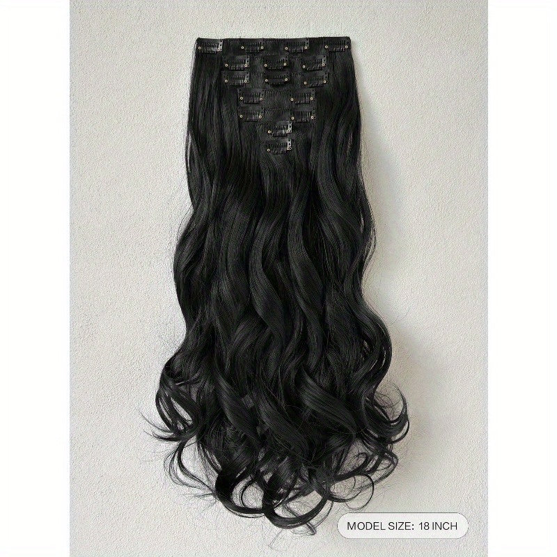 Clip In Hair Extensions 16 Clips 22 Inch 7pcs Set Black Long Natural Wave Hair Extension for Women Synthetic Hair Extensions Hairpieces