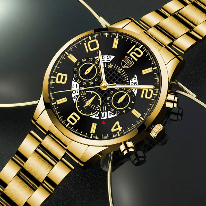 6pcs/Set Luxury Business Men'S Watches Male Golden Stainless Steel Date Quartz Wrist Watch Fashion Casual Sports Men'S Watch Gift for Men