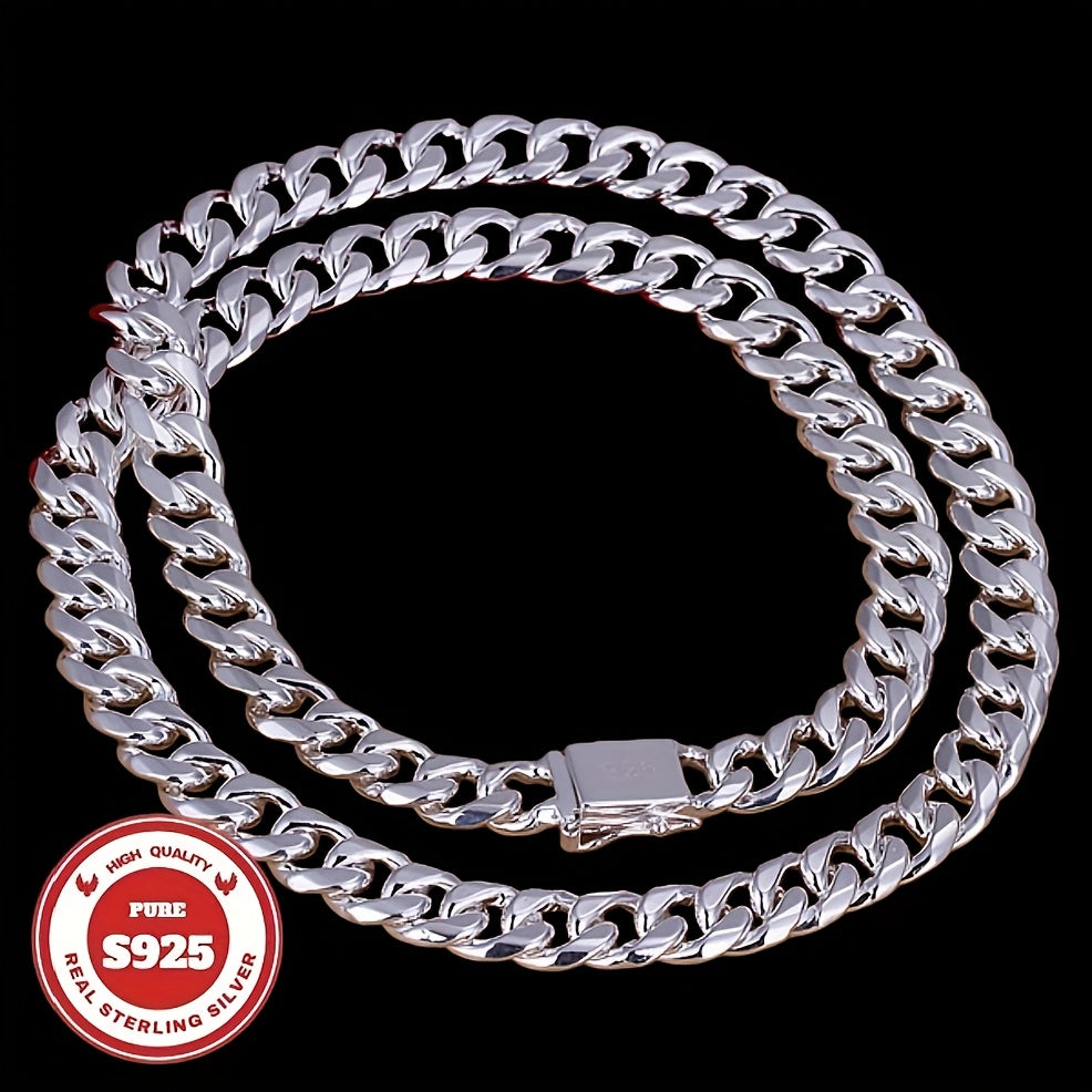 [Christmas, Halloween] S925 Sterling Silver Heavy Cuban Chain, 10mm Wide, Handcrafted Heavyweight Construction, Sturdy And Durable, Suitable for Casual Attire And Special Occasions Such As Christmas And Halloween