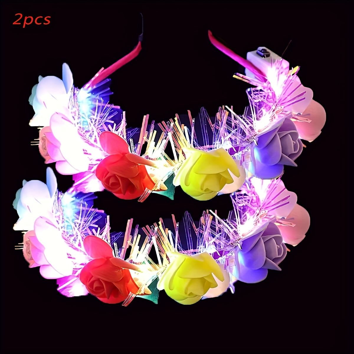 2pcs Light Up Hairband with Cartoon Cat Ears, Princess Theme Party Headband, Plastic, Button Battery Powered, with Included Batteries, for Birthday, Graduation, Christmas, Halloween, New Year, Universal Celebrations