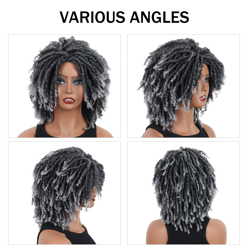 12"Dreadlock Wig Short Dreadlock Wig Dreadlock Wig Braided Wigs for Short Afro Dreadlock Wigs Cosplay Wig for Women Curly Synthetic Wigs for Daily Or Use Party Cosplay (Gray)