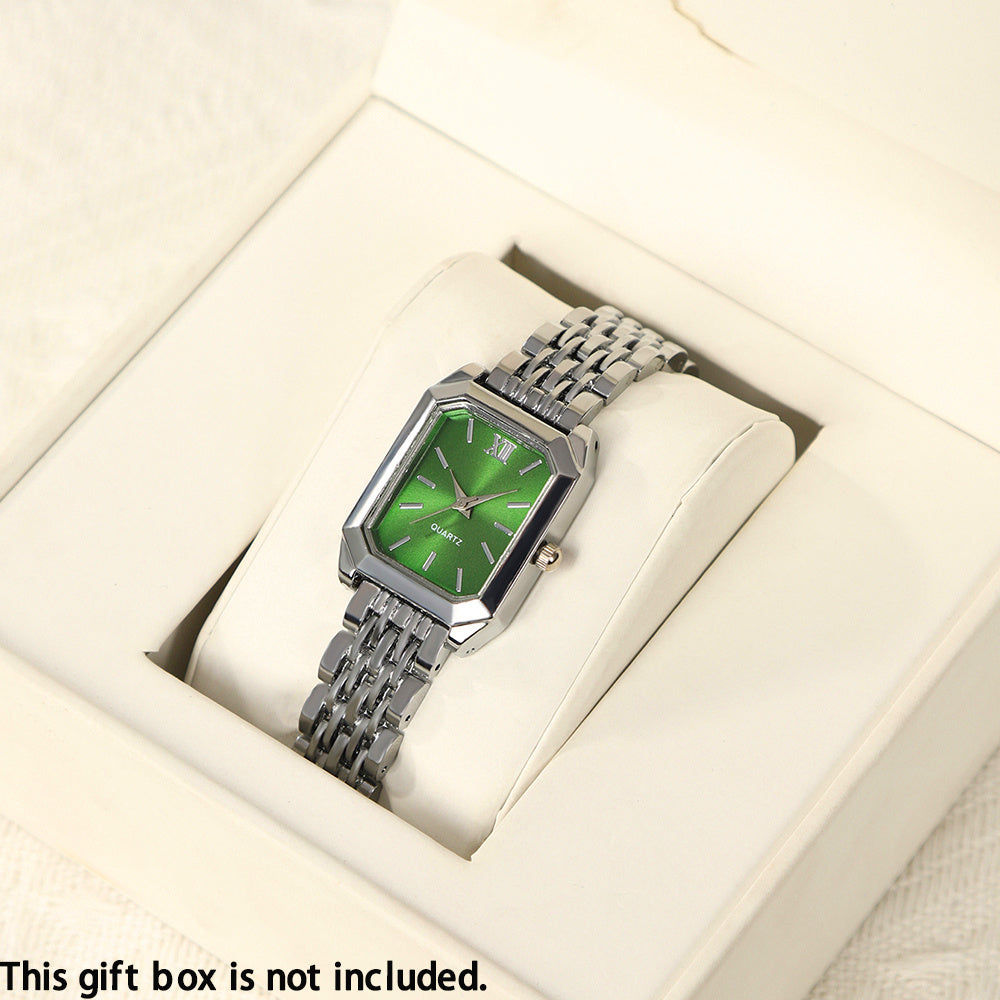 2pcs Women's Elegant Retro Watch Set - Luxury Heart Chain Quartz Watch with Rectangular Dial & Stainless, Court Style Analog Wristwatches for Easter, Wedding, or Casual Attire - Classic Timepiece Gift