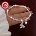 925 Silver Hypoallergenic Open Bangles, Single Piece, Women's Forest Style Lily of the Valley Bracelet with Wave Fringes, Ideal for to Couples, Besties, and Christmas