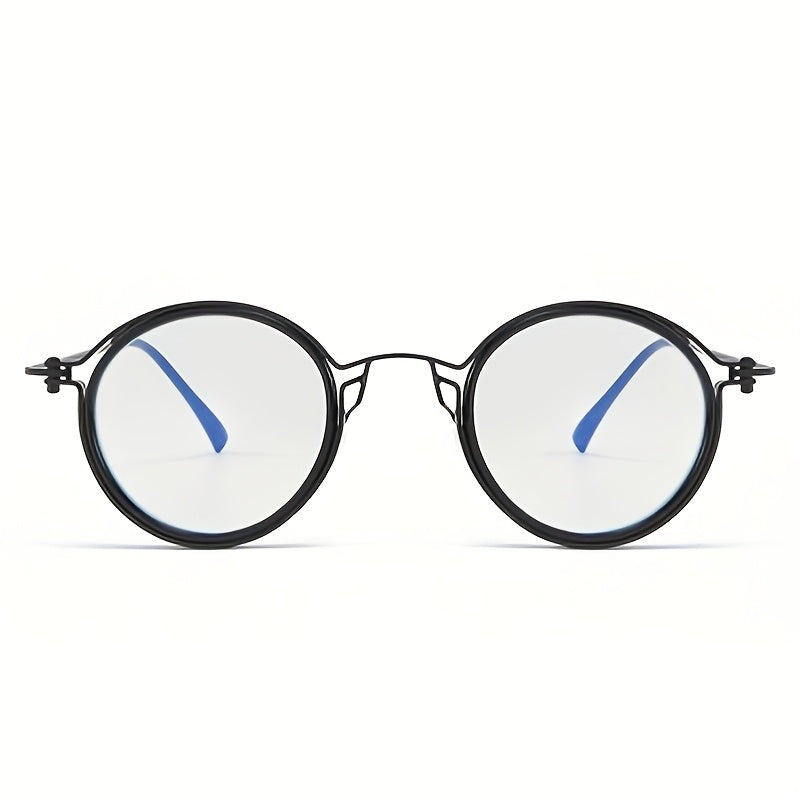 A Set of Retro Black Circular Metal Reading Spectacles, High-Definition Lenses with a Case, Unisex Traditional Metal Design, Available in +1.00 to +4.00 Diopters, Glare-Reducing Lenses, Protection for Computer Use, Without Battery