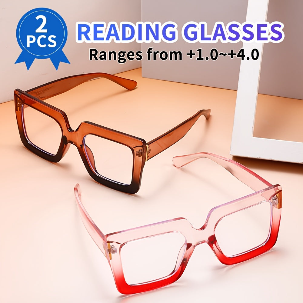 2 Pairs of Men And Women Reading Glasses High Quality Rectangular Large Frame Anti-Blue Light Computer Reading Glasses Protect Eyes When Reading Books Powers Available The Best Gift Choice for Elders