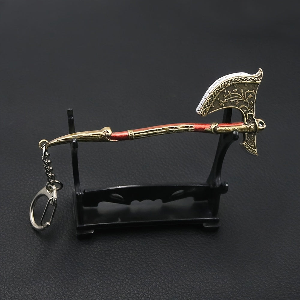 Funky Fantasy Axe Keychain for Men - Zinc Alloy Pendant with Iron Chain & Keyring, Durable Backpack Accessory for Gamers & Fantasy Fans