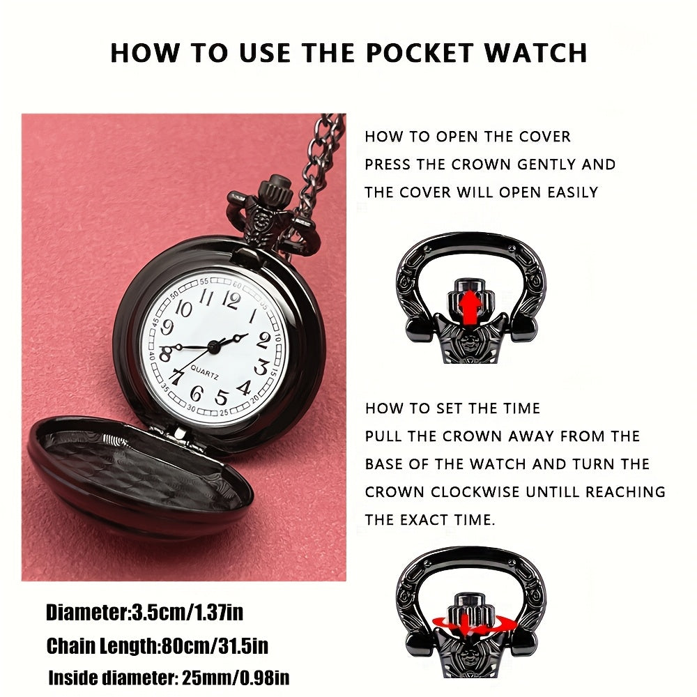Elegant Black Dragon Pocket Watch - Fashionable Men'S Necklace Style, Quartz Movement, Alloy Case