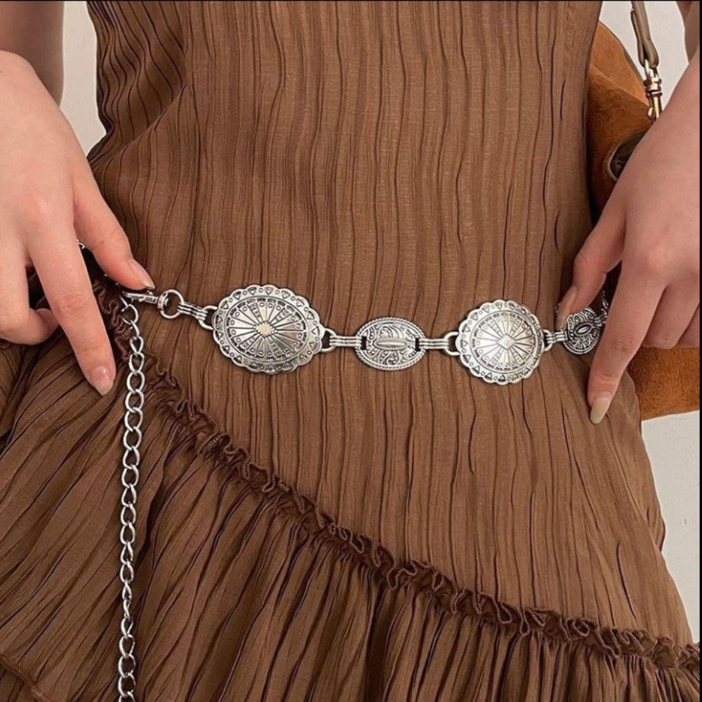 Random 3pcs Set of Women'S Decorative Belt, Bohemian Retro Style Belt, Silvery Butterfly Heart Geometric Shaped Belt, Suitable for Daily Wear, Attending Parties And Banquets, Gifting