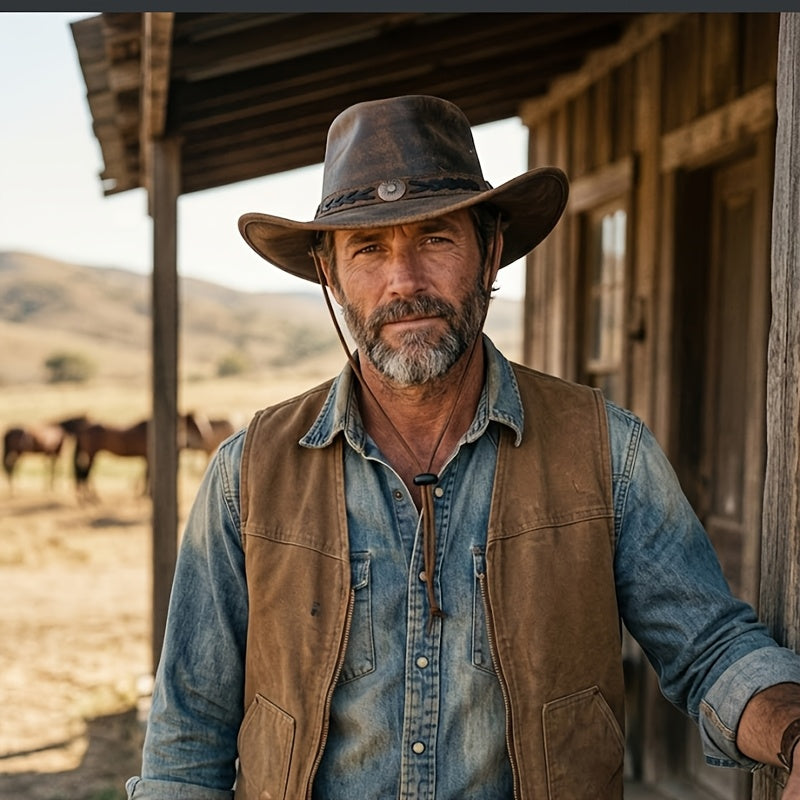 Genuine Leather Cowboy Hat for Men And Women, Designed for The Australian Outback with a Moldable Wide Brim in Aussie Style