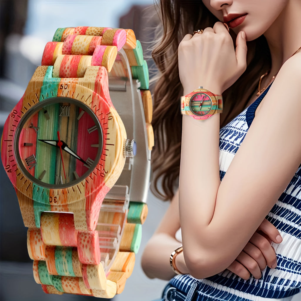 Bamboo Women'S Watches Multicolor Wood Bracelet Natural Women'S Clock Quartz Wrist Watch For Woman Ladies Gifts